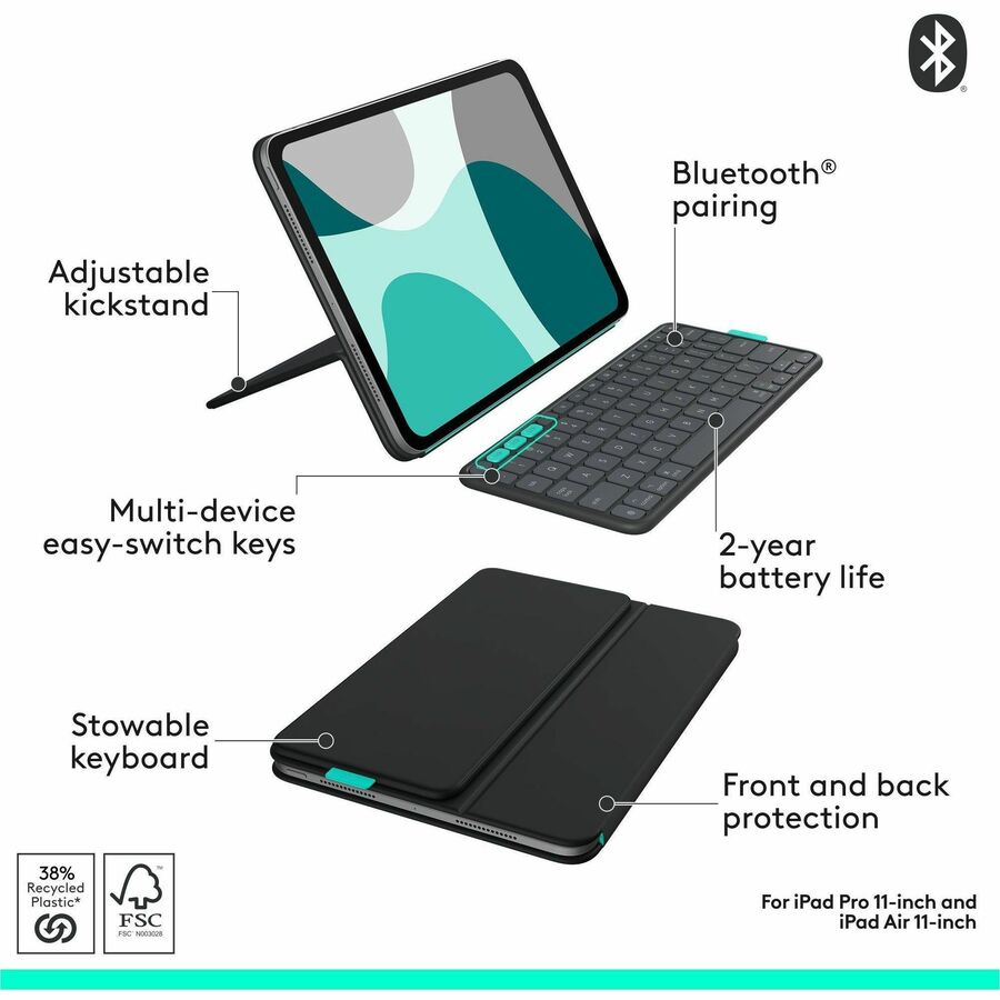 Alternate-Image6 Image for Logitech Flip Folio Keyboard Case for iPad Pro 11-inch (M4 & M5) & iPad Air 11-inch (M2 & M3)(5th Gen - 2024), Graphite