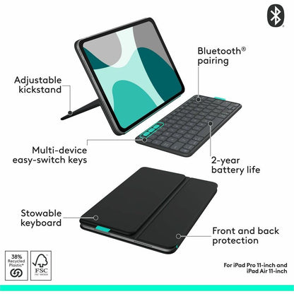 Alternate-Image6 Image for Logitech Flip Folio Keyboard Case for iPad Pro 11-inch (M4 & M5) & iPad Air 11-inch (M2 & M3)(5th Gen - 2024), Graphite