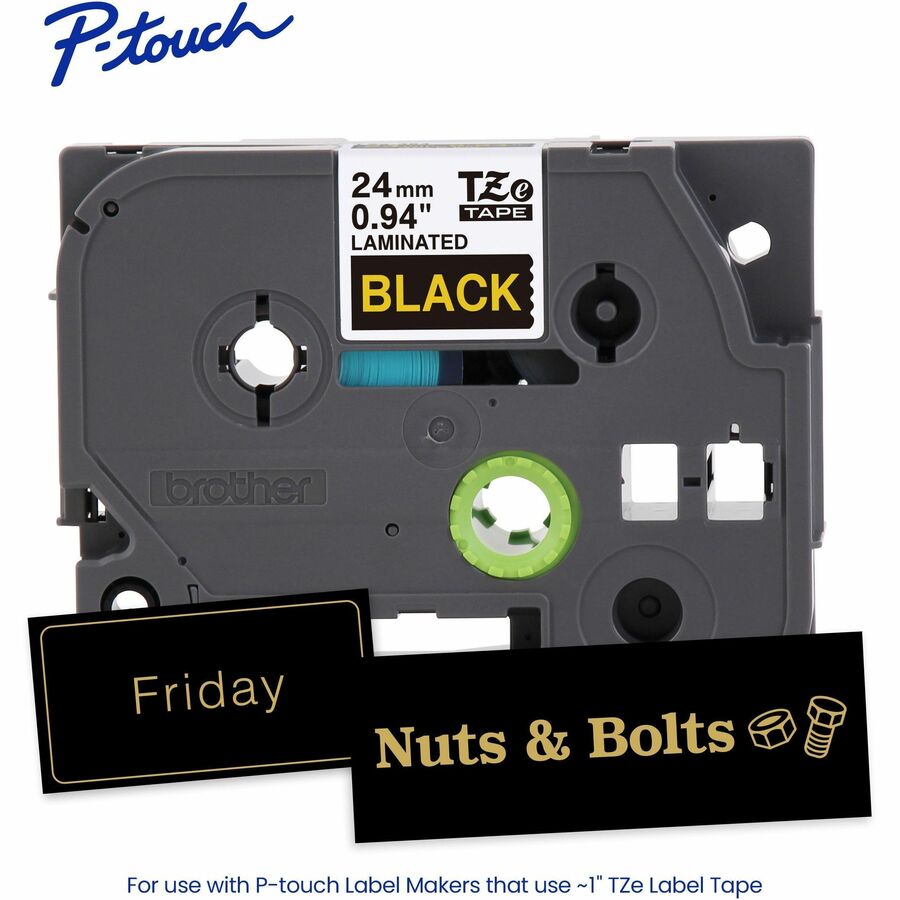 Alternate-Image1 Image for Brother Genuine P-touch TZe354 GLD on BK Label Tape, Laminated, 24mmX8m