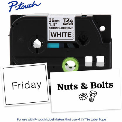 Alternate-Image1 Image for Brother Genuine P-touch TZeS261 BK on WHT Label Tape, Strong Adhesive Lam., 36mmX8m