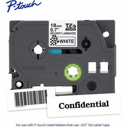 Alternate-Image1 Image for Brother Genuine P-touch TZeSE4 BK on WHT Tamper-Evident Label Tape, Laminated, 18mmX8m