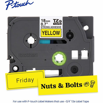 Alternate-Image1 Image for Brother Genuine P-touch TZeS641 BK on YL Label Tape, Strong Adhesive Lam., 18mmX8m