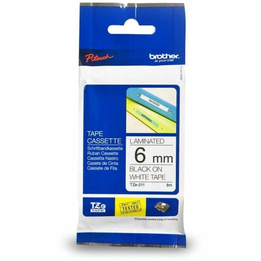 Main Image for Brother Genuine P-touch TZe211 BK on WHT Label Tape, Laminated, 6mmX8m