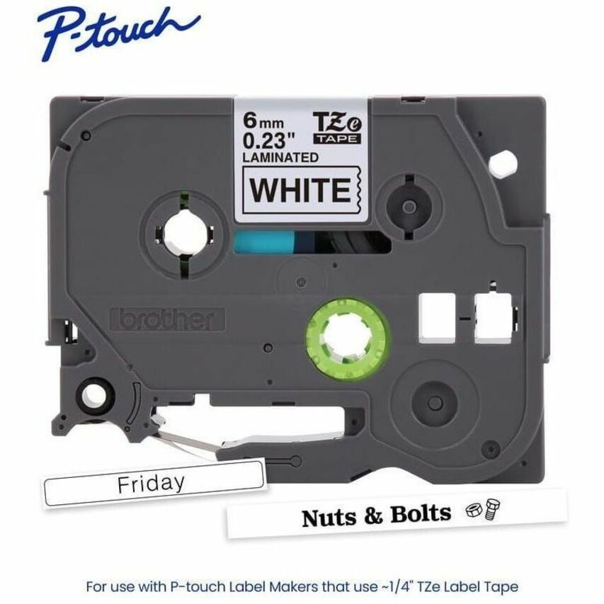 Alternate-Image1 Image for Brother Genuine P-touch TZe211 BK on WHT Label Tape, Laminated, 6mmX8m