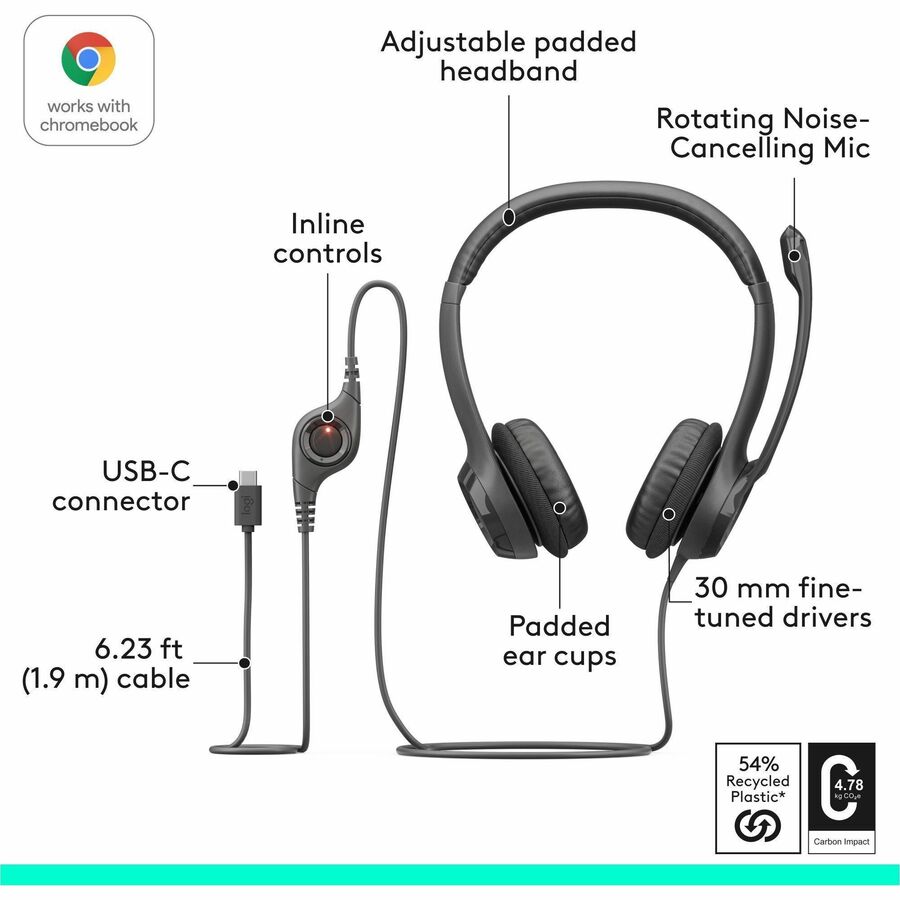 Alternate-Image5 Image for Logitech H390 Wired Headphones with Mic, USB Headset with Microphone for PC, Noise Cancelling Microphone