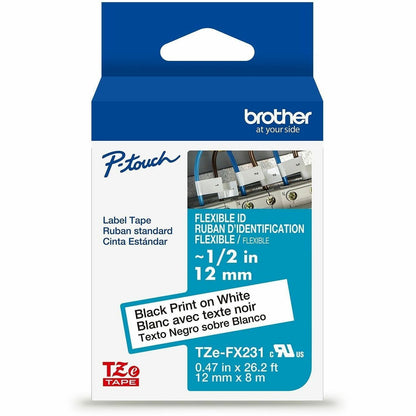 Main Image for Brother Genuine P-touch TZeFX231 BK on WHT Label Tape, Flexible ID Laminated, 12mmX8m