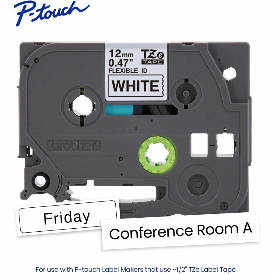 Alternate-Image1 Image for Brother Genuine P-touch TZeFX231 BK on WHT Label Tape, Flexible ID Laminated, 12mmX8m