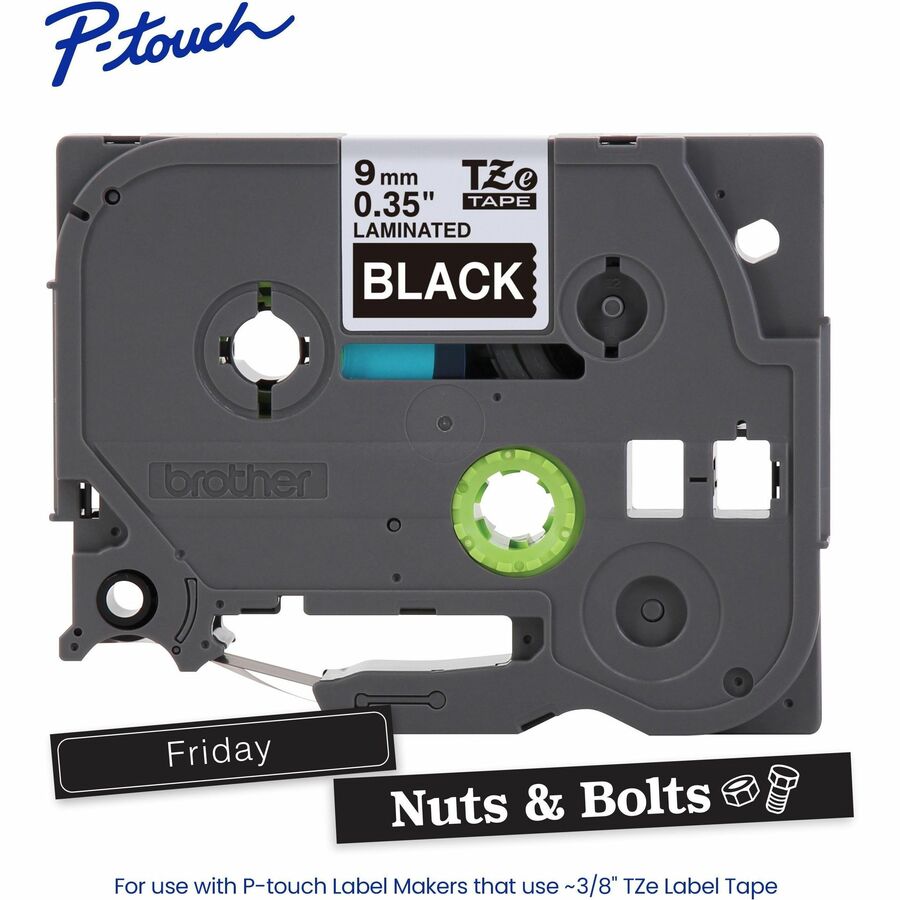 Alternate-Image1 Image for Brother Genuine P-touch TZe325 WHT on BK Label Tape, Laminated, 9mmX8m