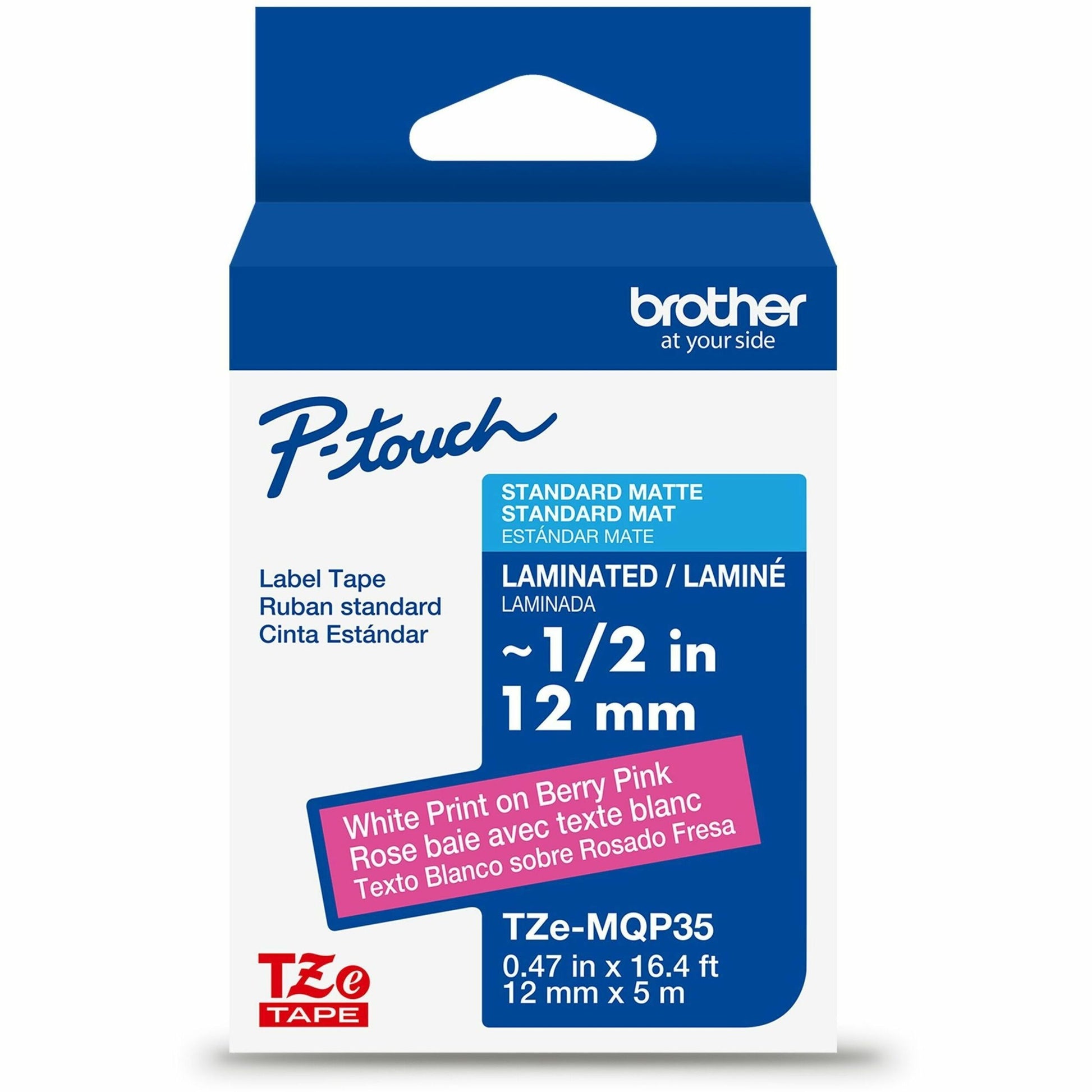 Main Image for Brother Genuine P-touch TZeMQP35 WHT on BRY PNK Label Tape, Laminated, 12mmX5m