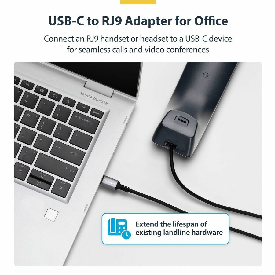 Alternate-Image1 Image for StarTech.com USB-C to RJ9 Adapter for Office Phone Handset or Wired/Wireless Headset, Use Landline Hardware, 6ft (1.8m), Laptop/Desktop