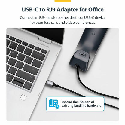 Alternate-Image1 Image for StarTech.com USB-C to RJ9 Adapter for Office Phone Handset or Wired/Wireless Headset, Use Landline Hardware, 6ft (1.8m), Laptop/Desktop