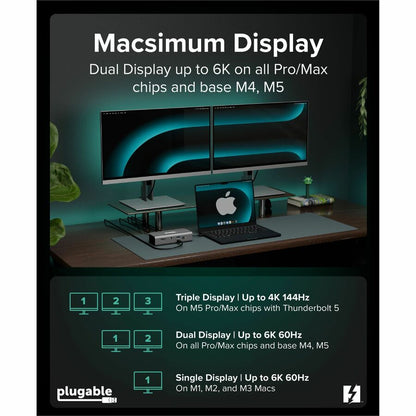 Alternate-Image2 Image for Plugable Thunderbolt 5 Docking Station for MacBook Pro and Windows, 140W Charging