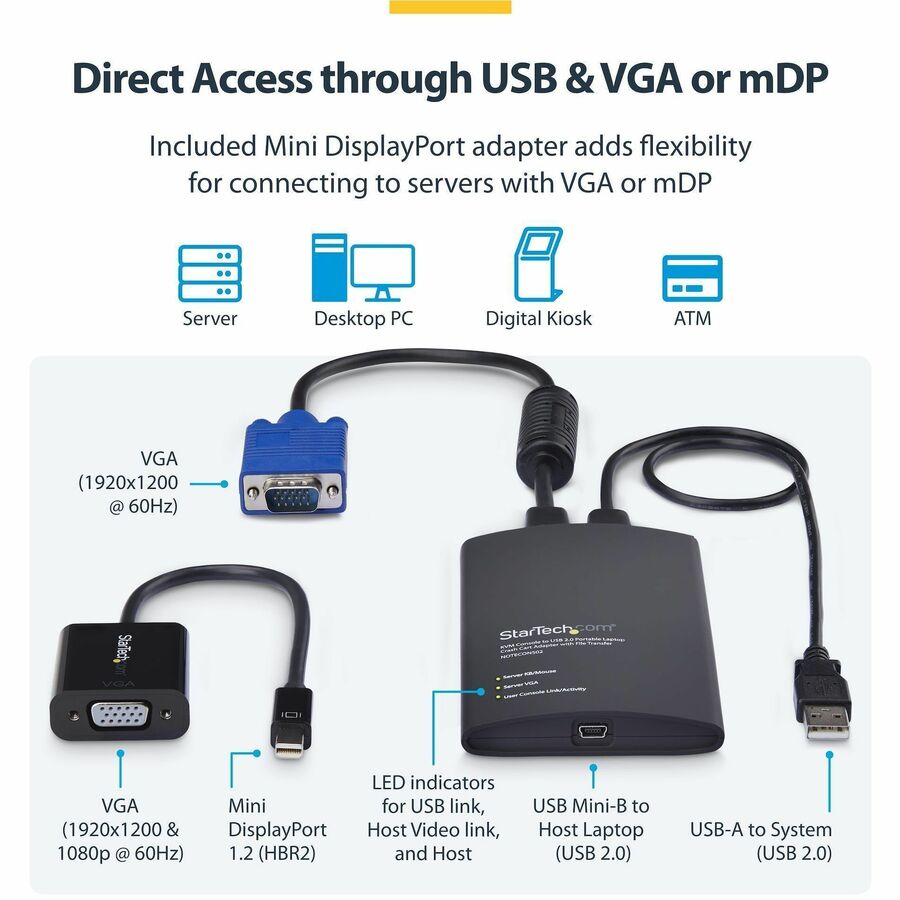 Alternate-Image2 Image for StarTech Portable Laptop Crash Cart Adapter, USB/VGA/Mini DisplayPort KVM Console, File Transfer/Video Capture, TAA