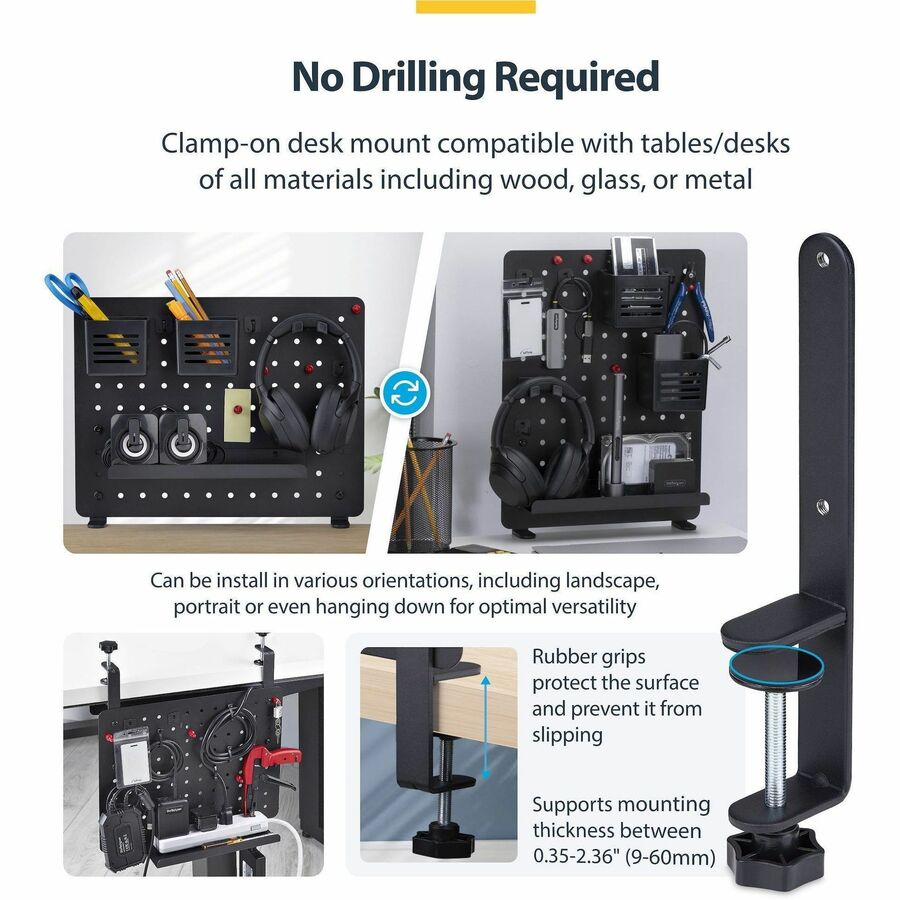 Alternate-Image4 Image for StarTech.com Clamp-On Pegboard with Accessories, 16.5x12.5in, Steel Peg Board, Desktop Storage Organizer, Black