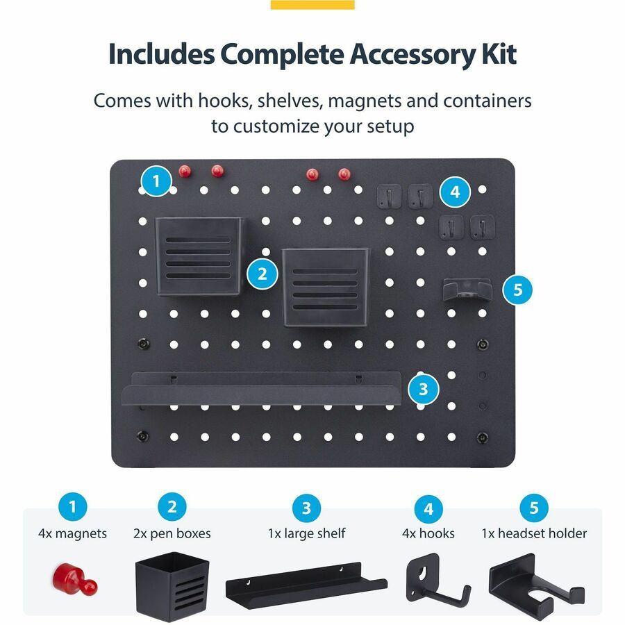 Alternate-Image2 Image for StarTech.com Clamp-On Pegboard with Accessories, 16.5x12.5in, Steel Peg Board, Desktop Storage Organizer, Black