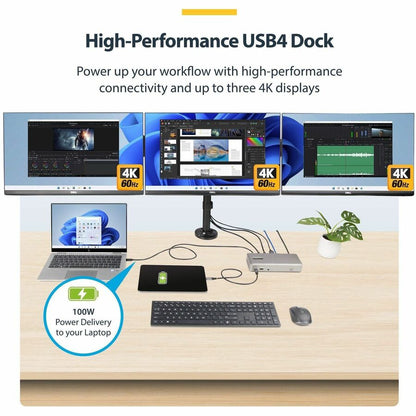Alternate-Image2 Image for StarTech.com Triple-Monitor USB4 Docking Station, 4K 60Hz HDMI or DisplayPort, 6x USB Hub, 2.5GbE, 100W Charging, Driverless USB-C Dock