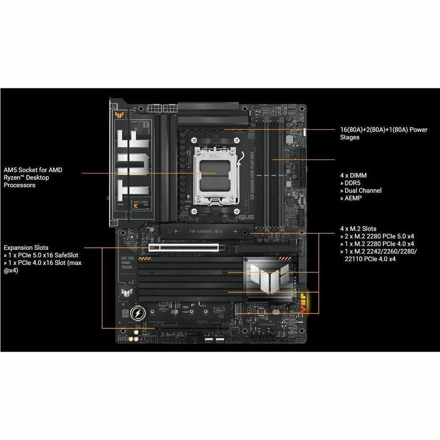 Alternate-Image8 Image for TUF X870E-PLUS WIFI7 Gaming Desktop Motherboard - AMD X870E Chipset - Socket AM5 - ATX
