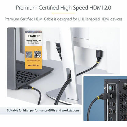 Alternate-Image2 Image for StarTech 1.6ft (50cm) Premium Certified High Speed HDMI Cable, 4K 60Hz/1440p 144Hz, 18Gbps, UHD HDMI 2.0 Cord, TPE Jacket