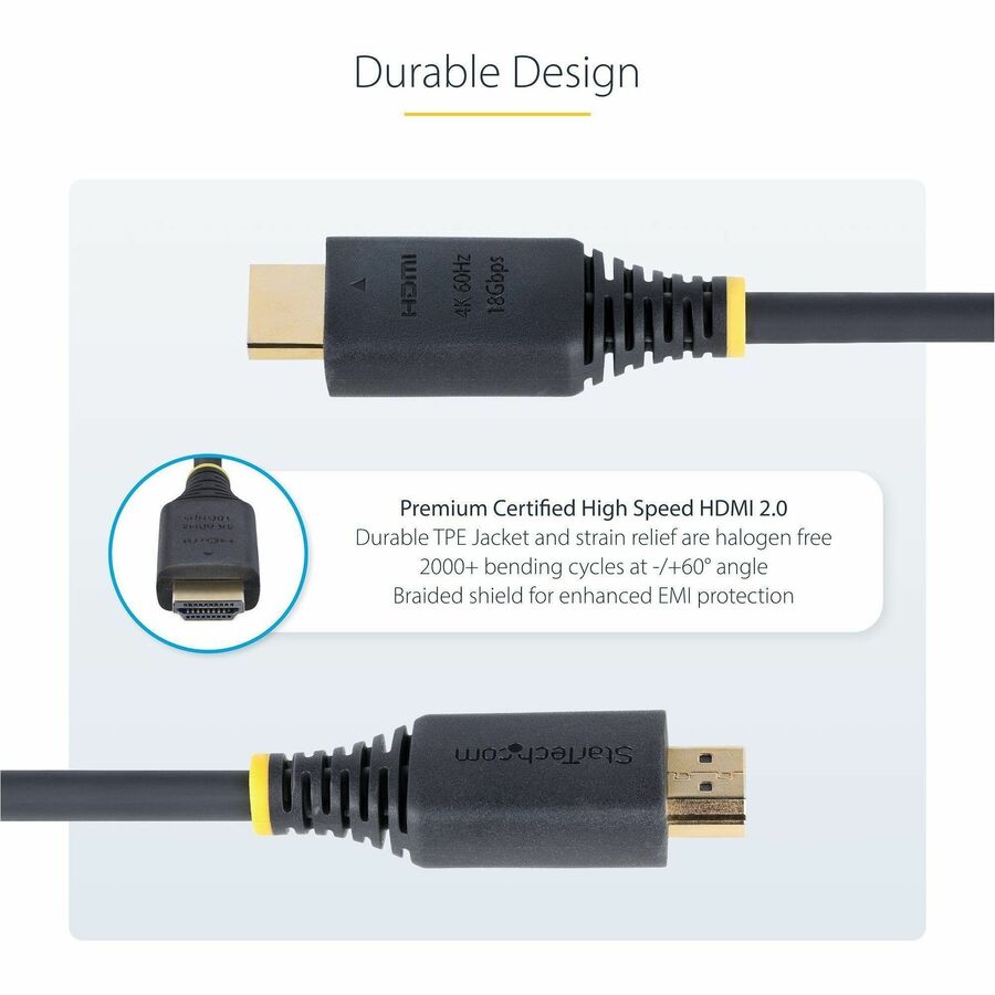 Alternate-Image3 Image for StarTech 1.5m (4.9ft) Premium Certified High Speed HDMI Cable, 4K 60Hz/1440p 144Hz, 18Gbps, UHD HDMI 2.0 Cord, TPE Jacket