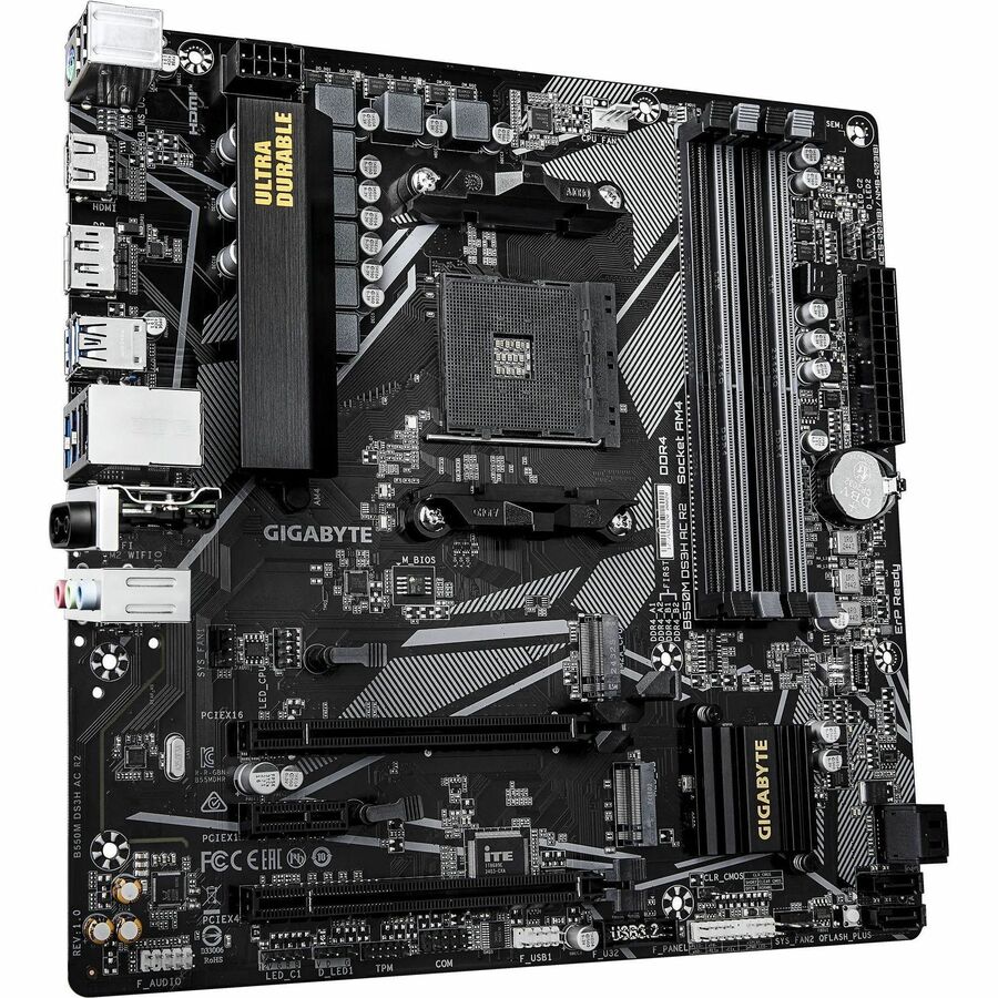 Alternate-Image1 Image for GIGABYTE Ultra Durable B550M DS3H AC R2 Gaming Desktop Motherboard - AMD B550 Chipset - Socket AM4 - Micro ATX