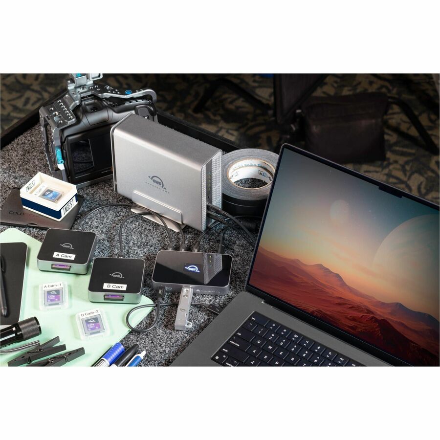 Life-Style Image for OWC Express 4M2 USB4 (40Gb/s) Four-Slot NVMe M.2 Enclosure With SoftRAID