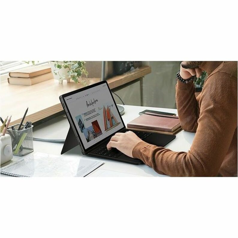 Life-Style Image for Samsung Keyboard/Cover Case (Book Fold) Samsung Galaxy Tab S10 FE+ Tablet - Black