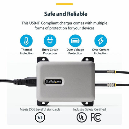 Alternate-Image6 Image for StarTech.com 4-Port Multi-Device USB-C Charger, 240W Total, 1-Port 140W EPR, Screw Locking Ports, Ideal for Boardrooms, 2x 10ft Cable Incl