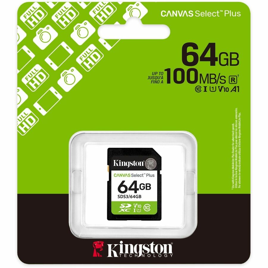 Alternate-Image2 Image for Kingston Canvas Select Plus 64 GB Class 10/UHS-I (U1) V10 SDXC
