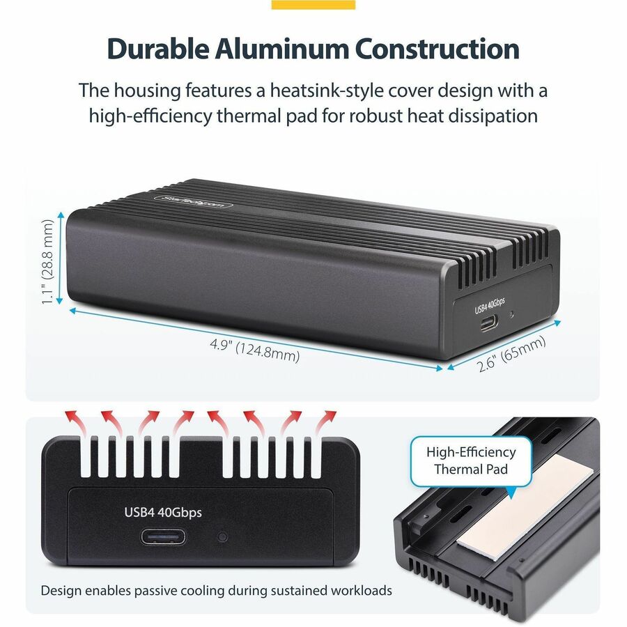 Alternate-Image5 Image for StarTech.com USB4 M.2 NVMe Enclosure, 40Gbps, External USB-C/Thunderbolt NVMe SSD Enclosure, B+M/M-Key