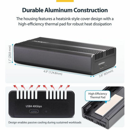 Alternate-Image5 Image for StarTech.com USB4 M.2 NVMe Enclosure, 40Gbps, External USB-C/Thunderbolt NVMe SSD Enclosure, B+M/M-Key