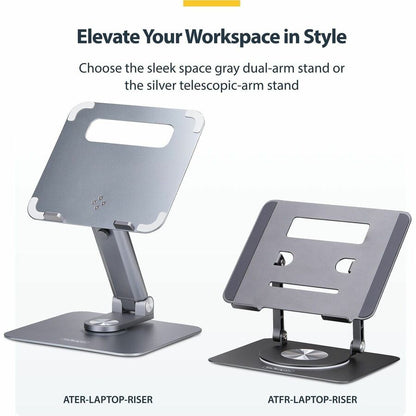 Alternate-Image6 Image for StarTech Rotating Laptop Stand, 360 Swivel, Ergonomic Desk Riser for Computer, Adjustable Height/Tilt, Max 11lb, Aluminum, Portable
