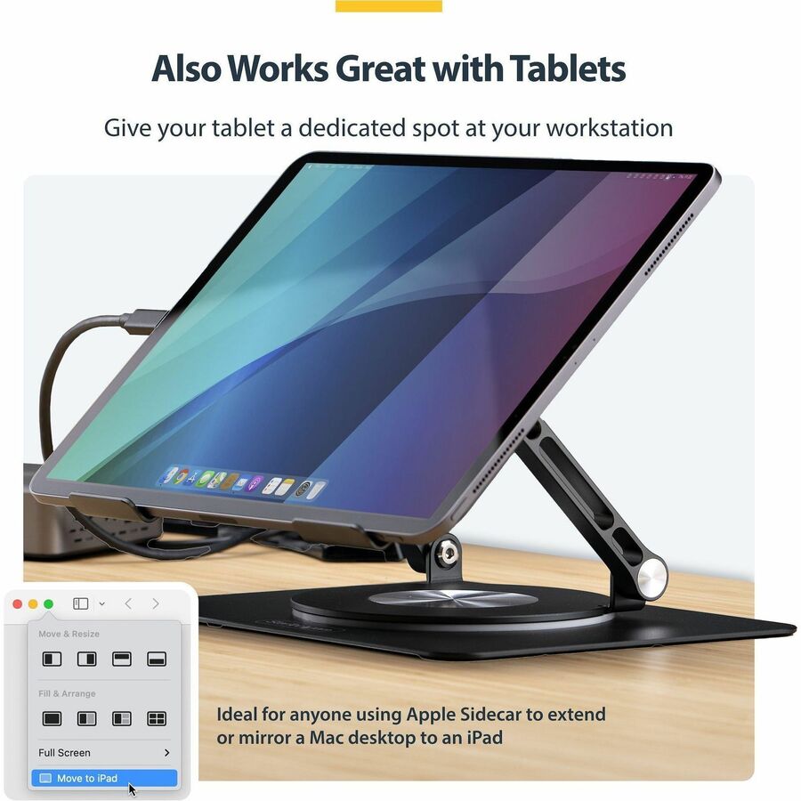 Alternate-Image5 Image for StarTech Rotating Laptop Stand, 360 Swivel, Ergonomic Desk Riser for Computer, Adjustable Height/Tilt, Max 11lb, Aluminum, Portable