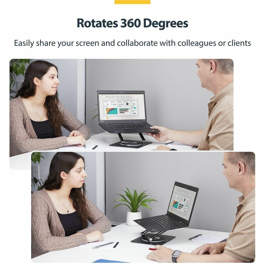 Alternate-Image2 Image for StarTech Rotating Laptop Stand, 360 Swivel, Ergonomic Desk Riser for Computer, Adjustable Height/Tilt, Max 11lb, Aluminum, Portable