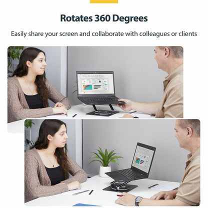 Alternate-Image2 Image for StarTech Rotating Laptop Stand, 360 Swivel, Ergonomic Desk Riser for Computer, Adjustable Height/Tilt, Max 11lb, Aluminum, Portable