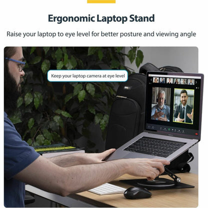 Alternate-Image1 Image for StarTech Rotating Laptop Stand, 360 Swivel, Ergonomic Desk Riser for Computer, Adjustable Height/Tilt, Max 11lb, Aluminum, Portable