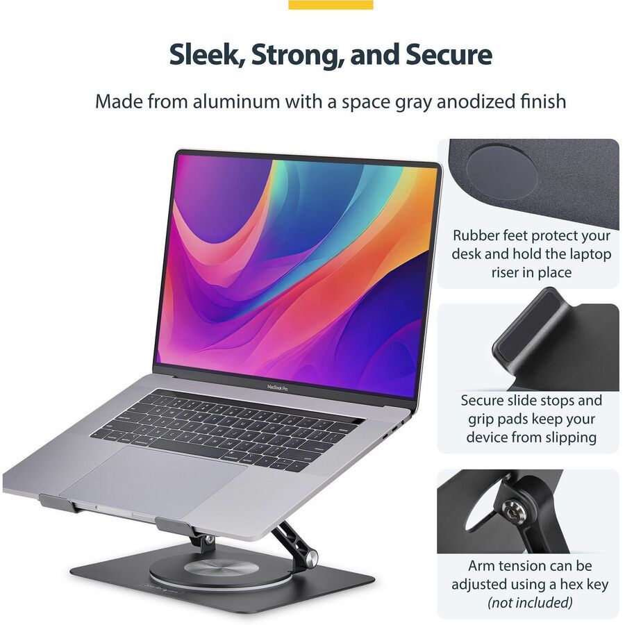 Alternate-Image4 Image for StarTech Rotating Laptop Stand, 360 Swivel, Ergonomic Desk Riser for Computer, Adjustable Height/Tilt, Max 11lb, Aluminum, Portable