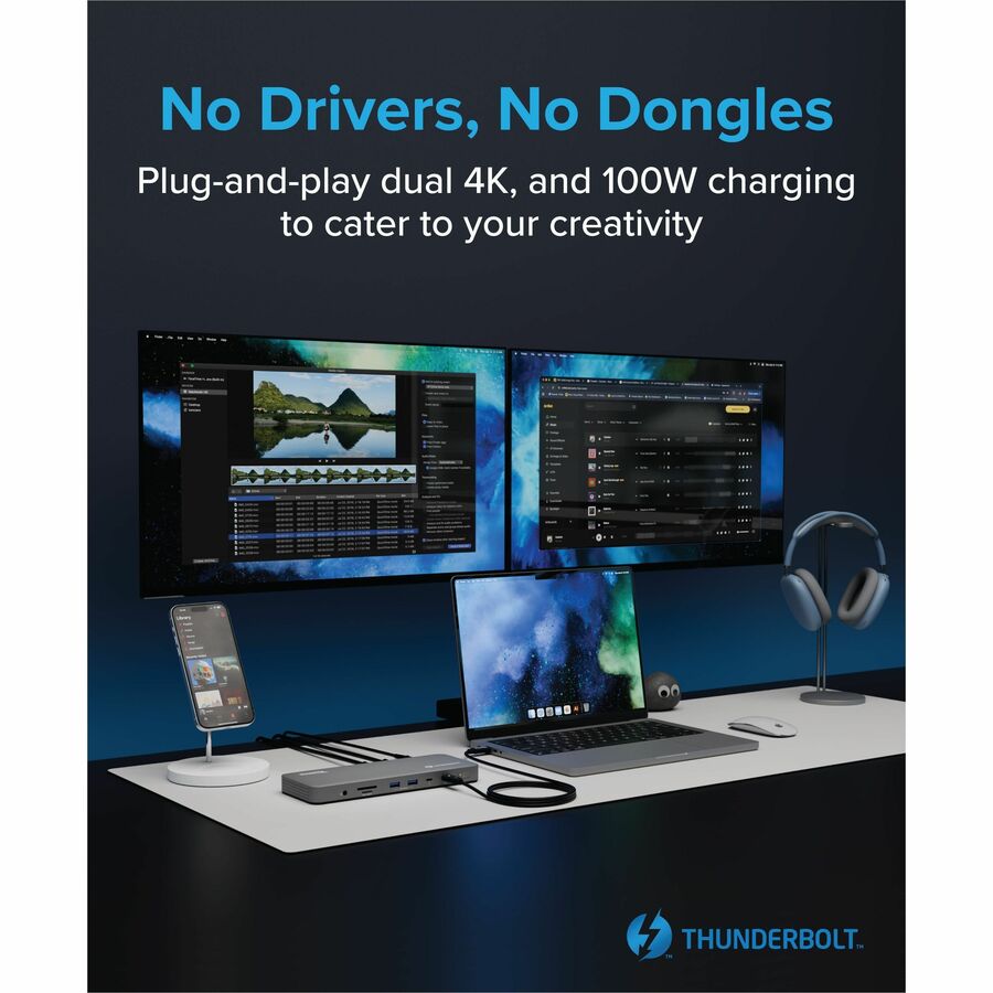 Alternate-Image2 Image for Plugable Thunderbolt 4 Dock for M4 MacBook Air & Pro: 100W Charging Driverless Laptop Docking Station