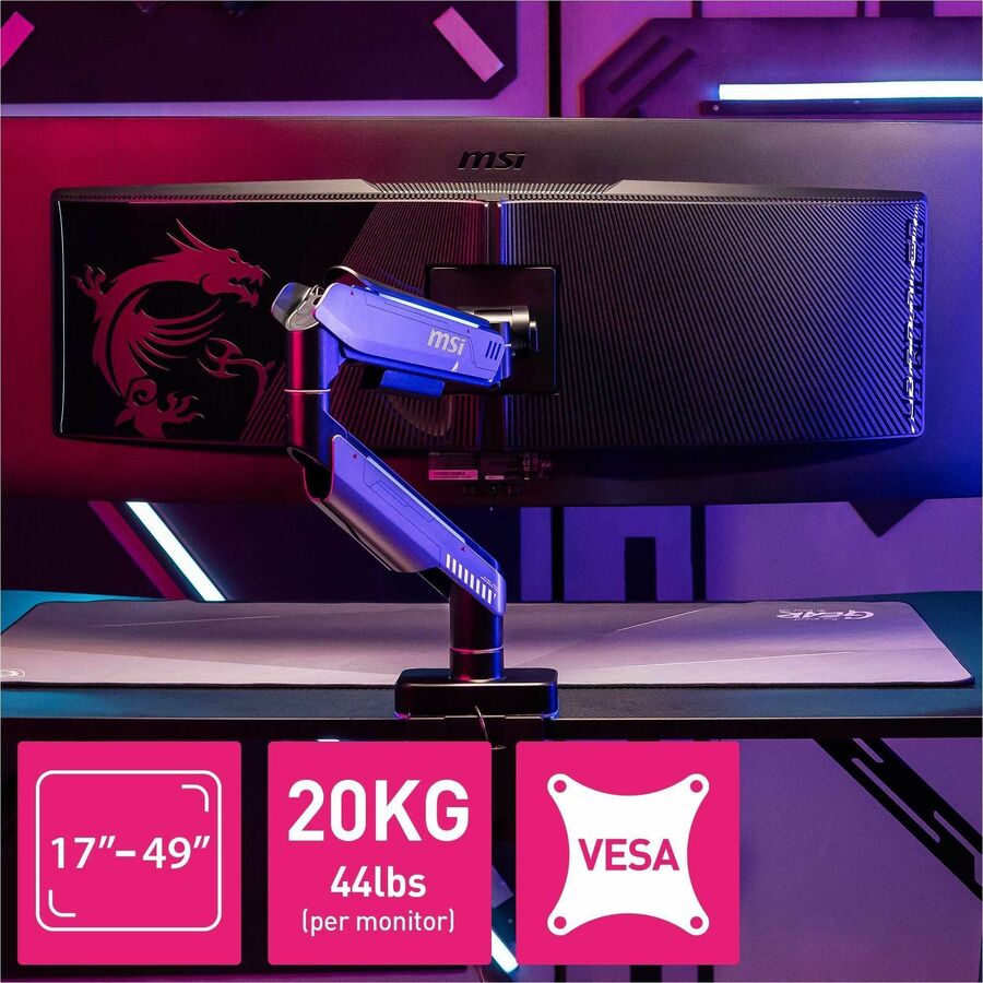 Alternate-Image6 Image for MSI Mounting Arm for Monitor, Display - Matte Black, Painted Gray - Horizontal