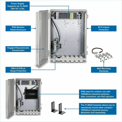 Alternate-Image7 Image for TRENDnet Outdoor IP68 Weatherproof Enclosure with 350W Power Supply, TI-CA4K, IK10 Impact Protection, Power Supply Supports up to 350W (55V DC, 6.3A), 20kA @ 8/20 &micro;s Surge Protection