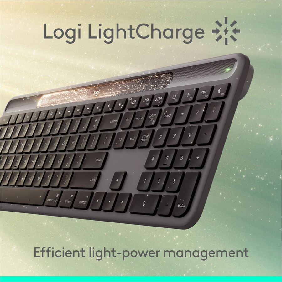 Alternate-Image2 Image for Logitech Signature Slim Solar+ keyboard for Mac, solar and artificial light powered, durable battery that lasts up to 10 years, customizable keys, Bluetooth, Graphite