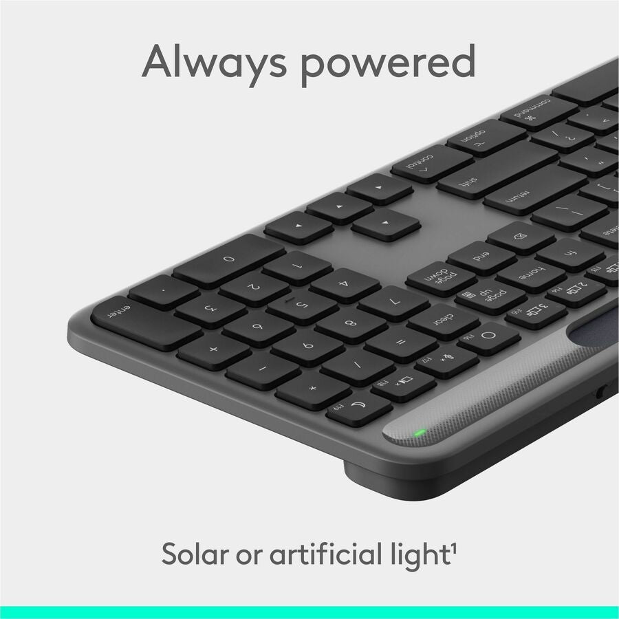 Alternate-Image1 Image for Logitech Signature Slim Solar+ keyboard for Mac, solar and artificial light powered, durable battery that lasts up to 10 years, customizable keys, Bluetooth, Graphite
