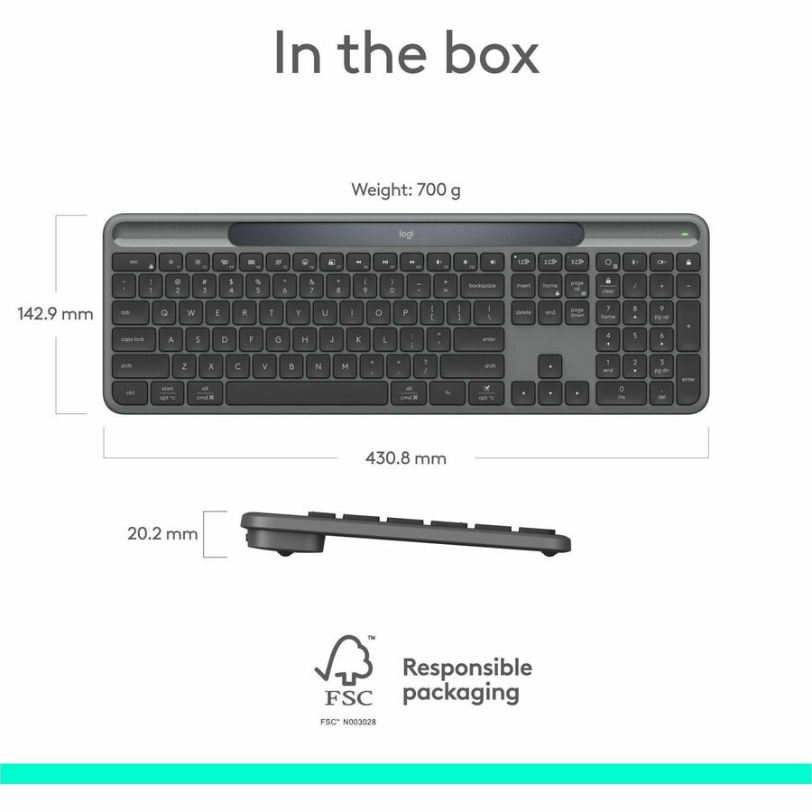 Alternate-Image10 Image for Logitech Signature Slim Solar+ keyboard for Mac, solar and artificial light powered, durable battery that lasts up to 10 years, customizable keys, Bluetooth, Graphite