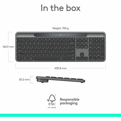 Alternate-Image10 Image for Logitech Signature Slim Solar+ keyboard for Mac, solar and artificial light powered, durable battery that lasts up to 10 years, customizable keys, Bluetooth, Graphite