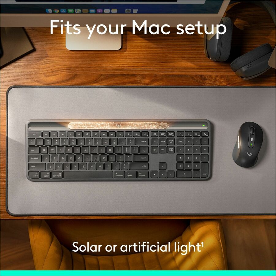 Alternate-Image7 Image for Logitech Signature Slim Solar+ keyboard for Mac, solar and artificial light powered, durable battery that lasts up to 10 years, customizable keys, Bluetooth, Graphite