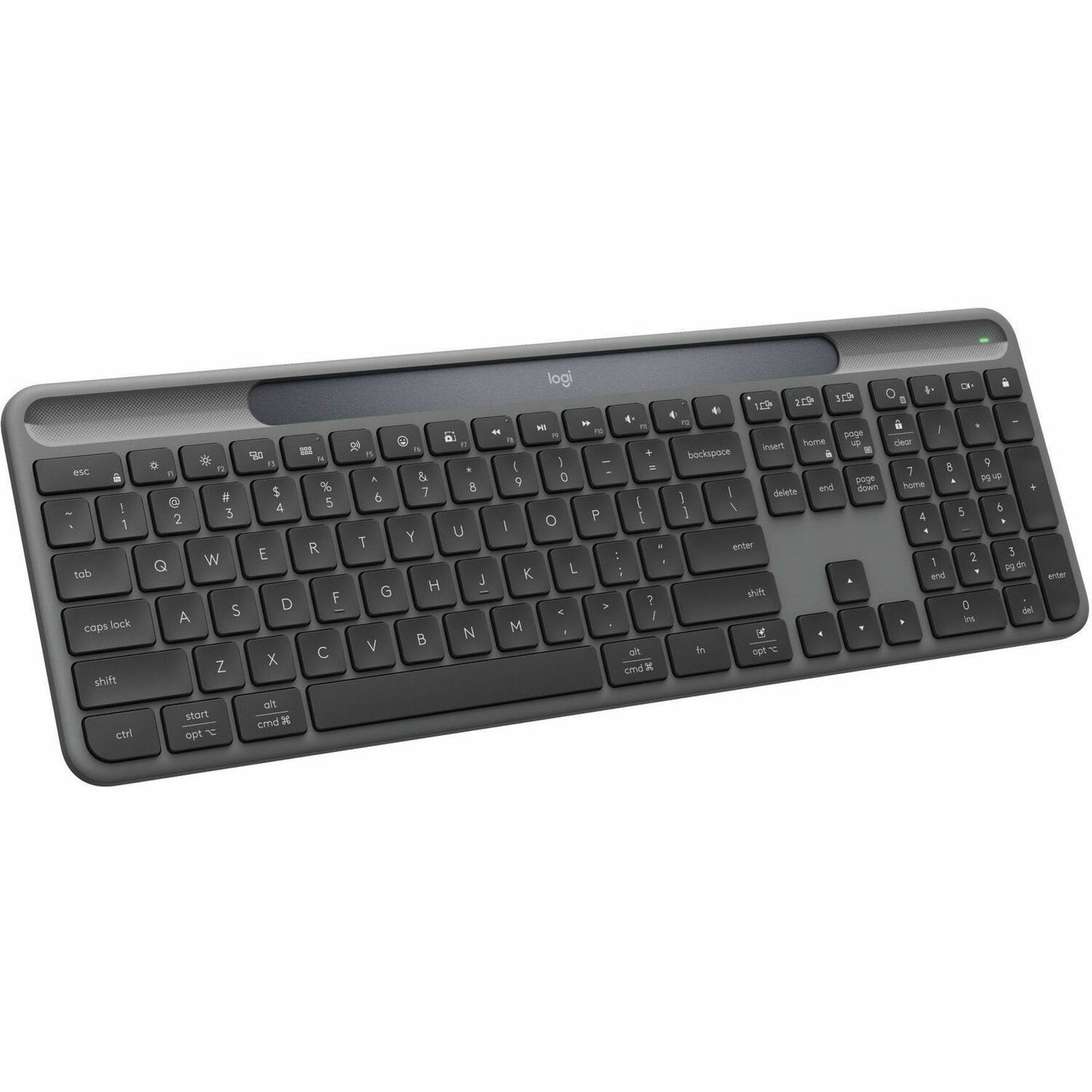 Main Image for Logitech Signature Slim Solar+ wireless keyboard, solar and artificial light powered, durable battery that lasts up to 10 years, customizable keys, Bluetooth, Graphite