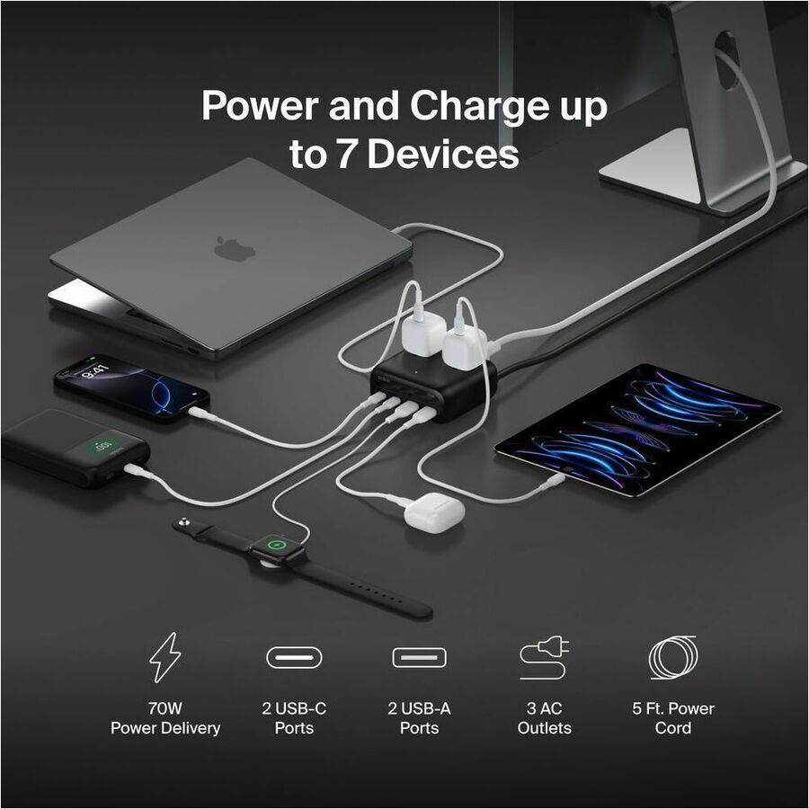 Alternate-Image10 Image for Belkin 3-Outlet Charging Station with 2 USB-A and 2 USB-C Ports 70W