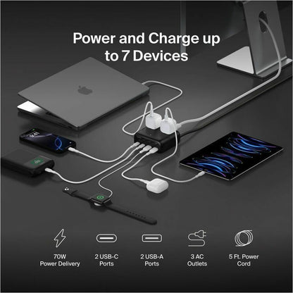 Alternate-Image10 Image for Belkin 3-Outlet Charging Station with 2 USB-A and 2 USB-C Ports 70W
