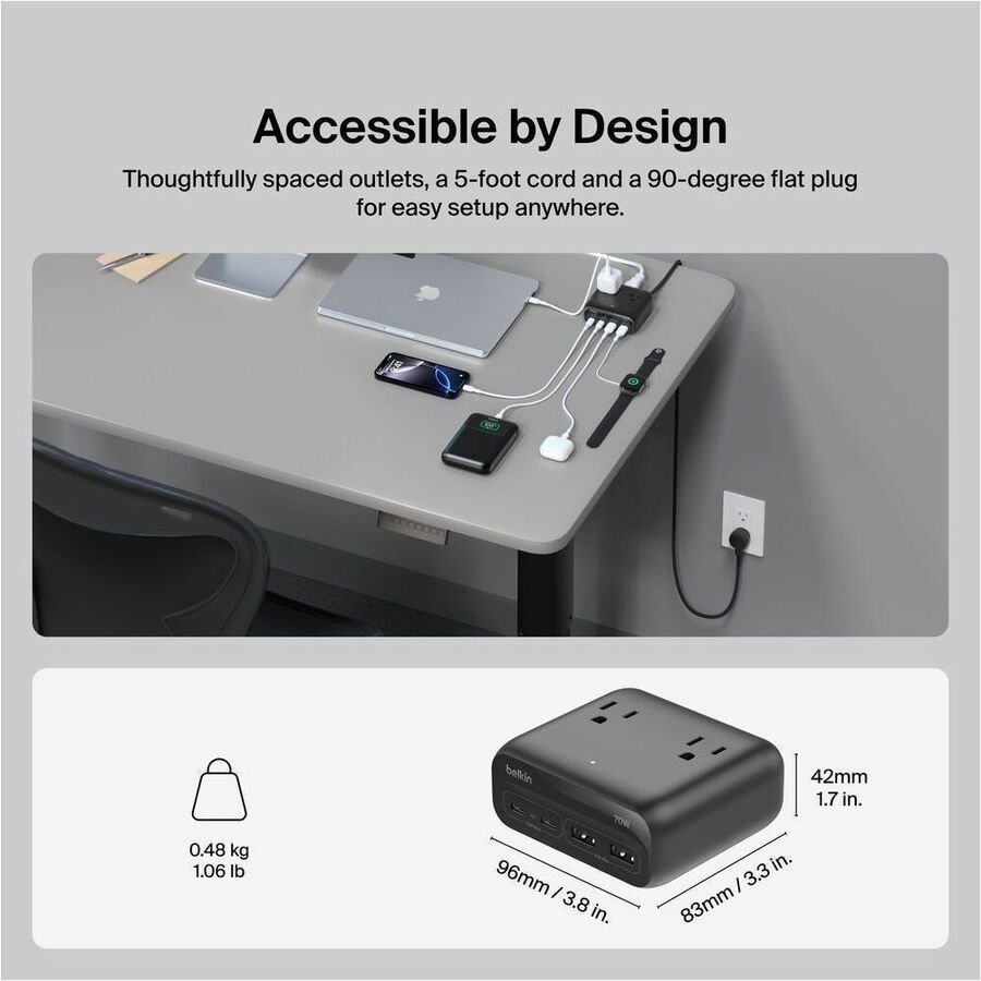 Alternate-Image7 Image for Belkin 3-Outlet Charging Station with 2 USB-A and 2 USB-C Ports 70W