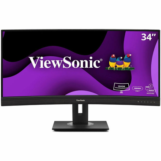 Main Image for ViewSonic VG3456CA 34 Inch 21:9 Ultrawide QHD 4K Curved Monitor with Ergonomic Design, 100W USB C, Docking Built-In, Gigabit Ethernet RJ45 for Home and Office