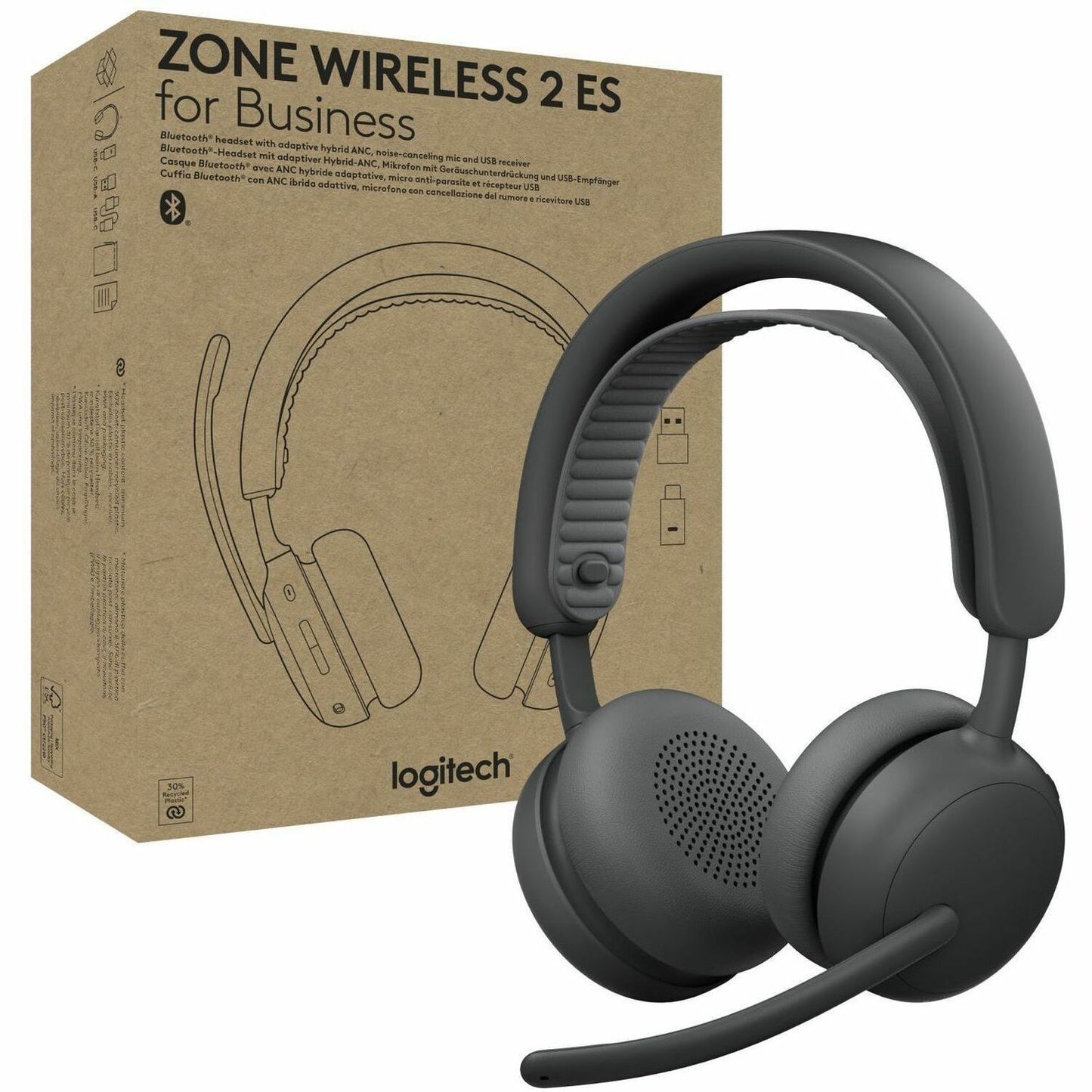Main Image for Logitech Zone Wireless 2 ES for Business - Noise-Canceling Wireless Headset with Adaptive Hybrid ANC, Microsoft Teams Certified, USB-C & USB-A, Graphite